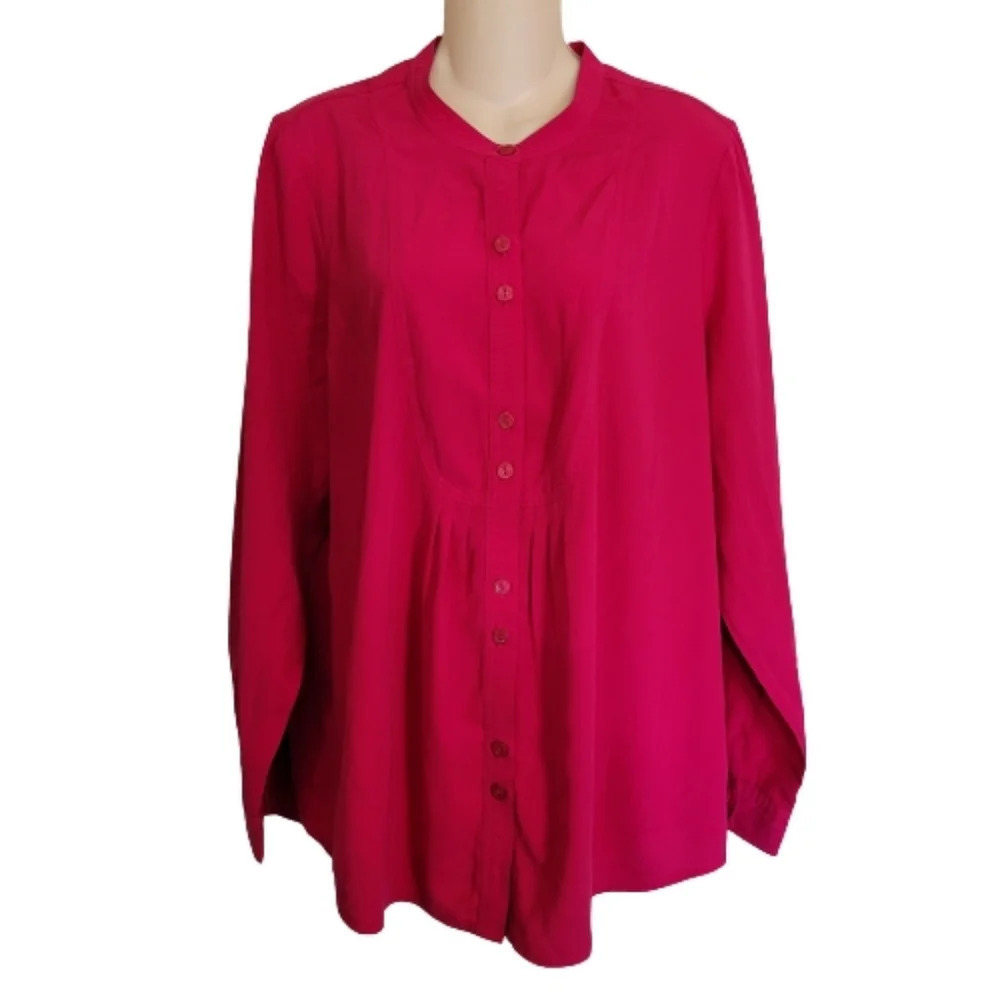 Susan Graver Fushia Pink Button Down Long Sleeve Top Size Women's Large